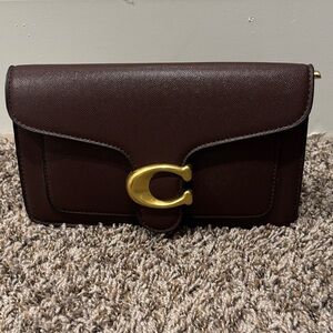 Coach Inspired Dark Brown Clutch with Gold Hardware